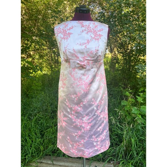 Vintage 1960s Dress Hong Kong Silk Cherry Bloom Brocade Pink S - Picture 1 of 16